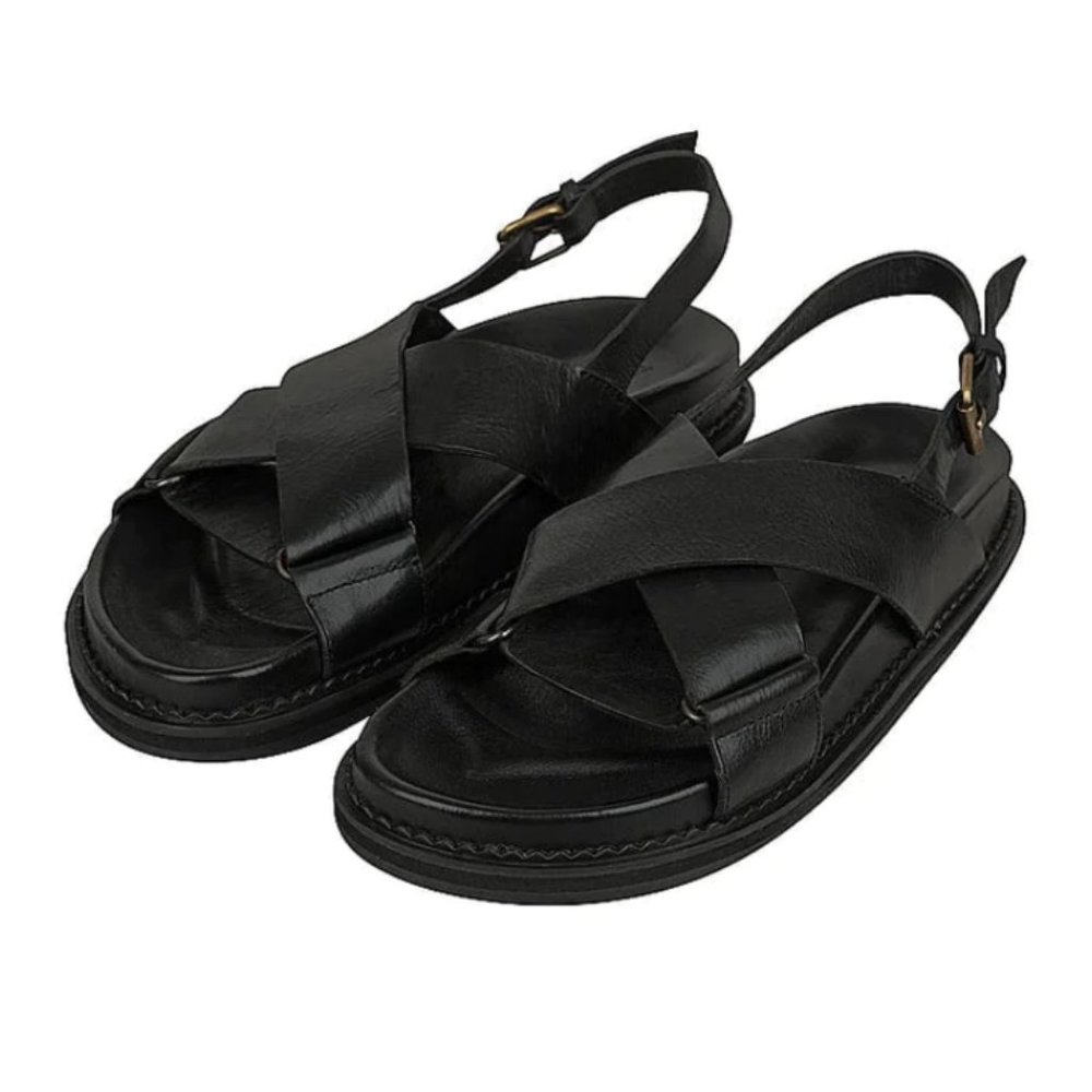 The Bali Tailor Alila Sandal, Chunky Strappy Sandal, Black Size 38